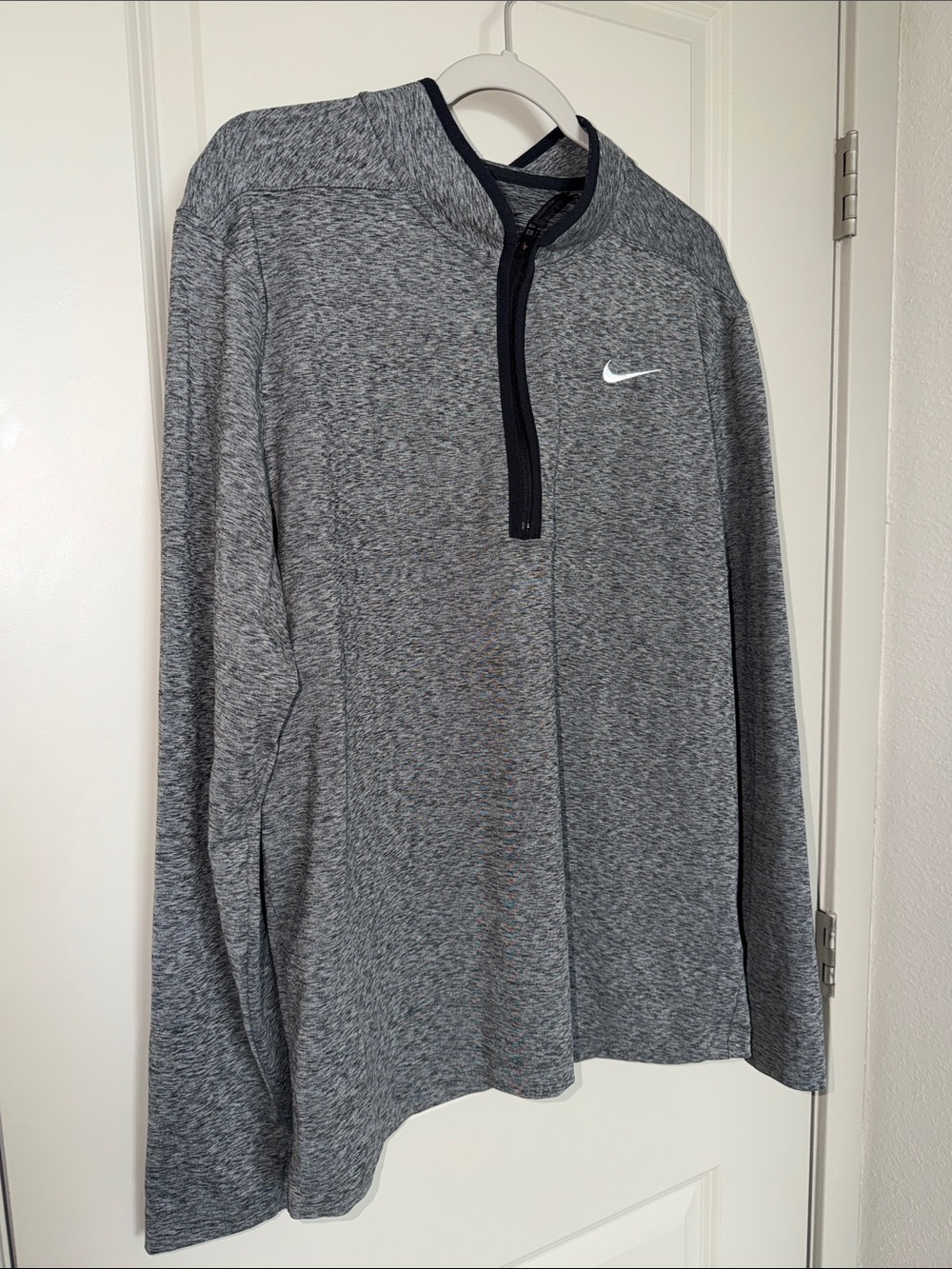 Nike Golf Dri-Fit Gray Heather Quarter-Zip Performance Top with White Swoosh